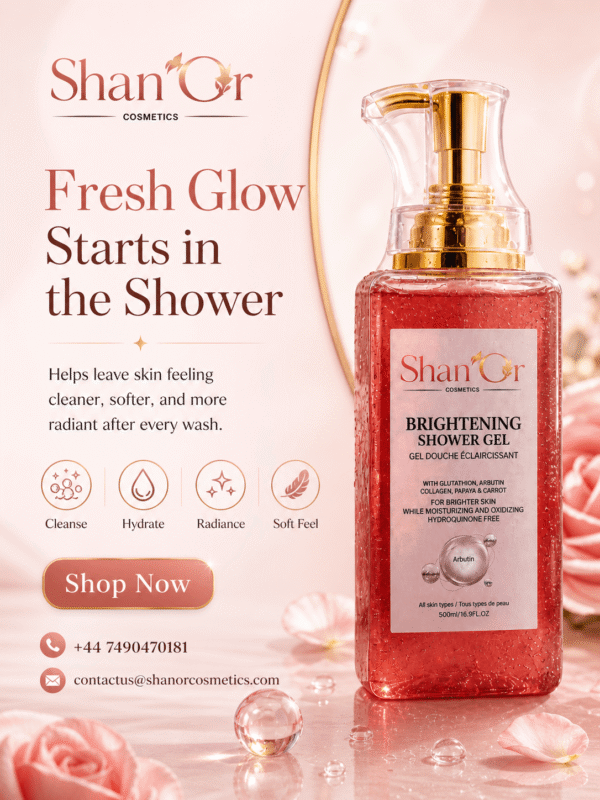 Shan’Or Brightening Shower Gel 500ml | Glutathione, Arbutin, Collagen, Papaya & Carrot