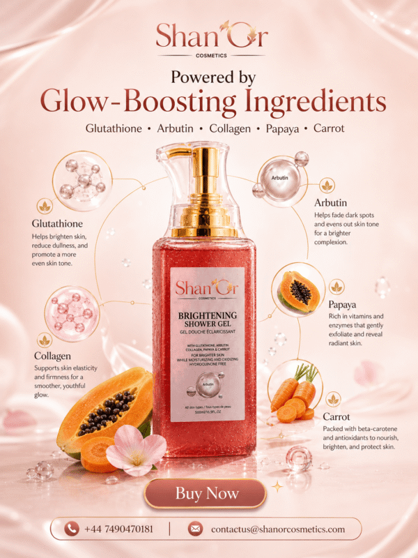 Shan’Or Brightening Shower Gel 500ml | Glutathione, Arbutin, Collagen, Papaya & Carrot