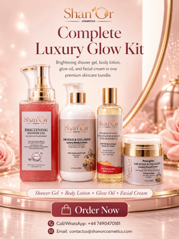Shan’Or 24K Gold & Collagen Luxury Glow Kit | Shower Gel, Lotion, Oil & Cream