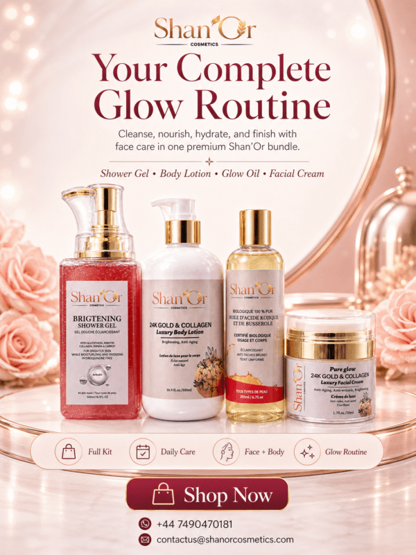 Shan’Or 24K Gold & Collagen Luxury Glow Kit | Shower Gel, Lotion, Oil & Cream