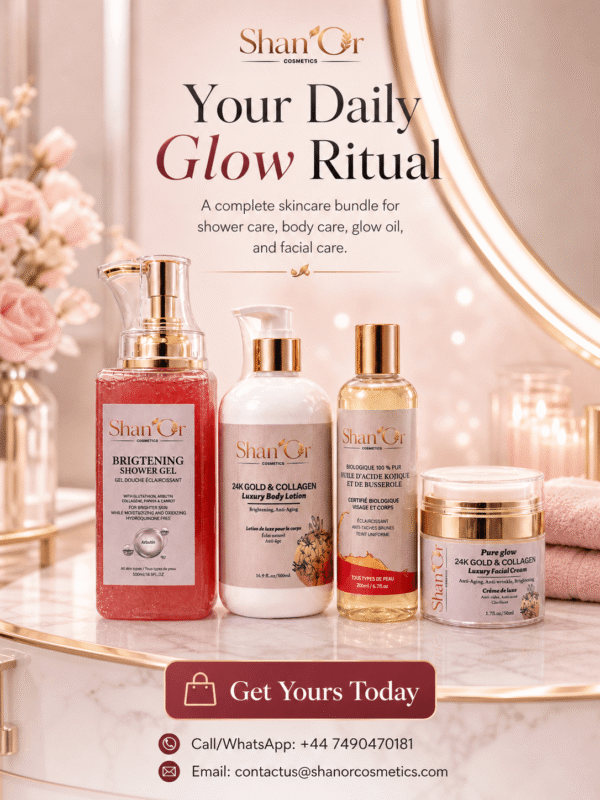 Shan’Or 24K Gold & Collagen Luxury Glow Kit | Shower Gel, Lotion, Oil & Cream