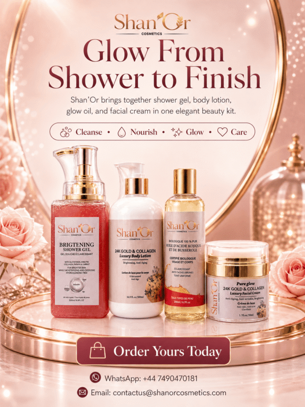 Shan’Or 24K Gold & Collagen Luxury Glow Kit | Shower Gel, Lotion, Oil & Cream
